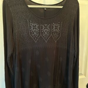 B.L.E.U. Black Long Sleeve Top with Embellishments